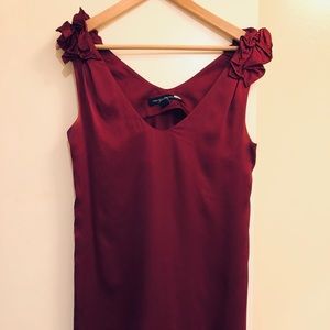 French Connection ruffle Bordeaux silk tank dress